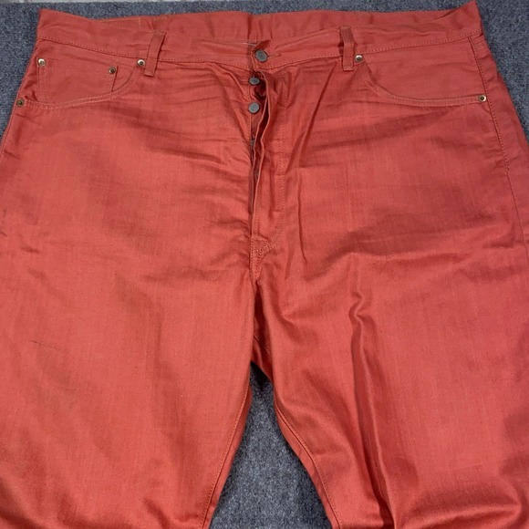Levi's 501 Jeans Mens 44x32 Red/Orange Denim Cotton Straight Button Fly Workwear - Picture 4 of 15